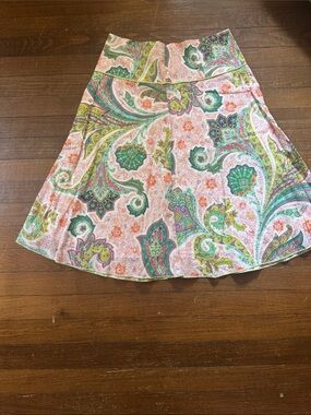 ABS Allen Schwartz Pink, Green & Orange Paisley A-Line Skirt